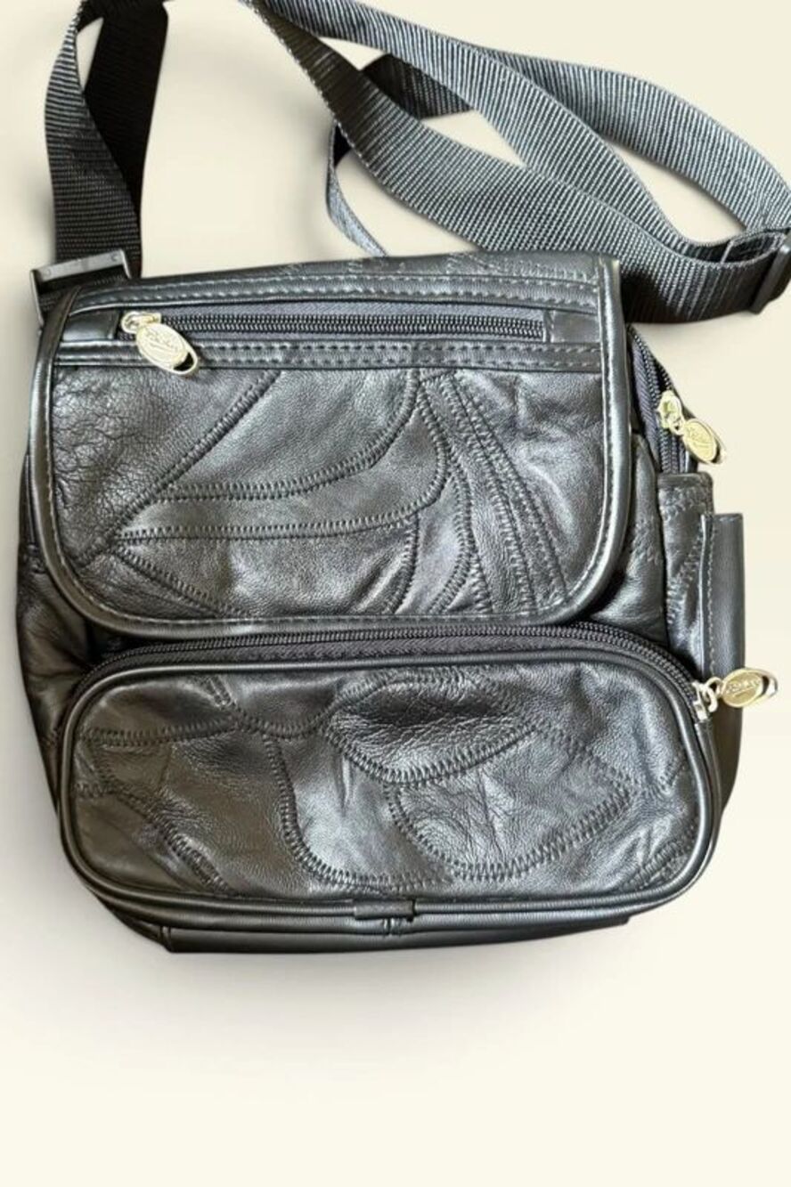 Vintage Vickers Black Patchwork Leather Multi Pocket Crossbody Bag